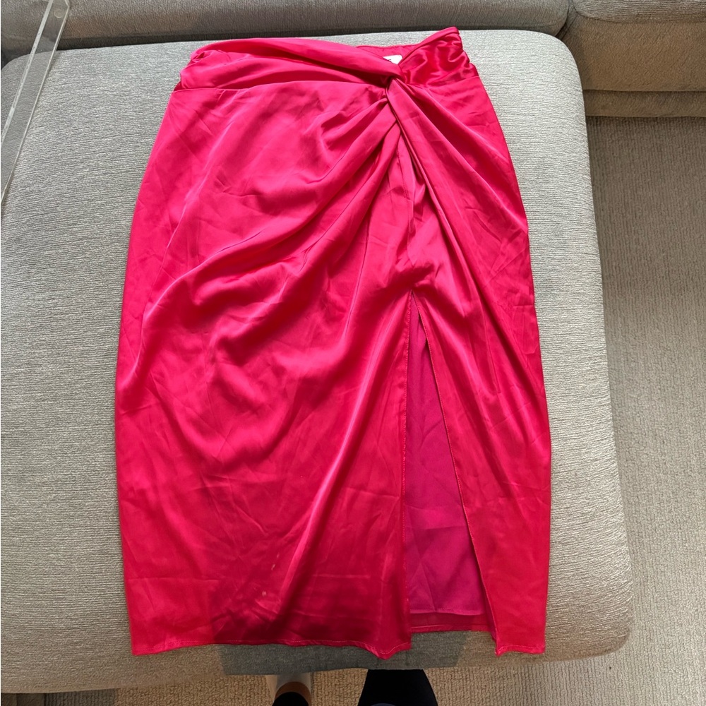 Elegant Red Satin Skirt with Side Slit